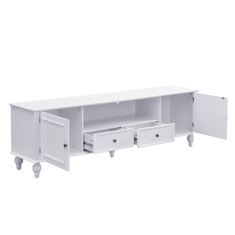 70.9"TV Stand for TVs up to 80 Inches, Entertainment Center with Open Compartment, 2 Drawers, 2 Cabinets and 5 Solid Legs