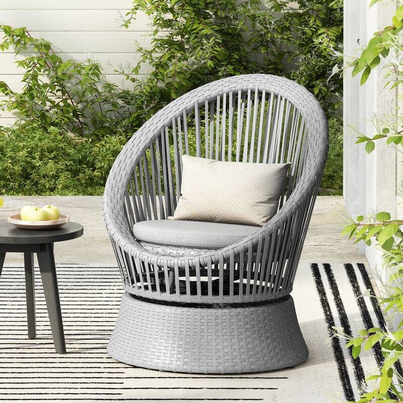 Modern Swivel Wicker Lounge Chair with Rattan and Iron Frame