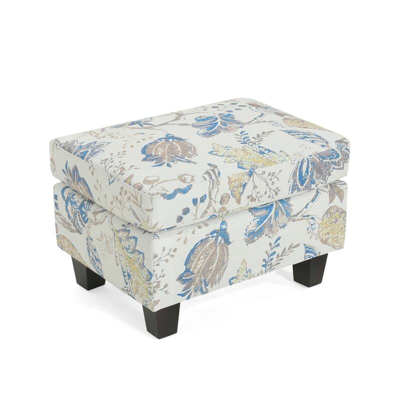 Two-Tone Beige & Blue Upholstered Ottoman - Contrast Home Accent
