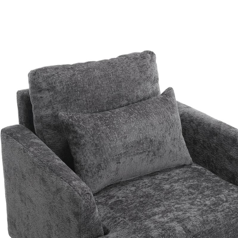 Gray Modern 29.53" Chenille Upholstered Arm Chair with Solid Wood Frame and Pillows