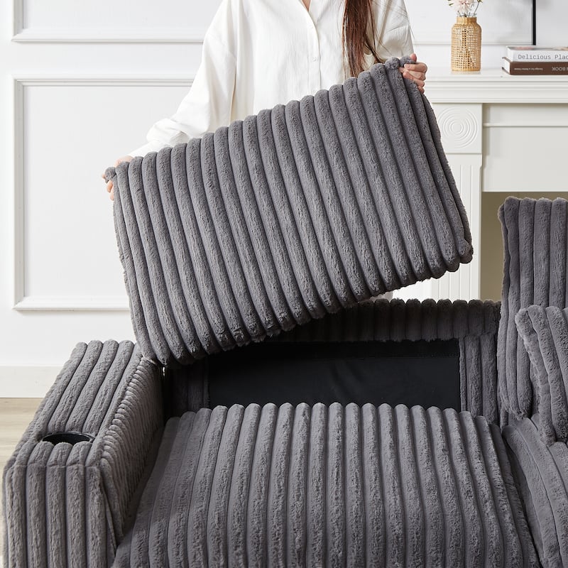 Super Large 126-Inch Corduroy L-Shaped Sofa with Cup Holders, USB Port, Movable Footrest, and 8 Cushions.