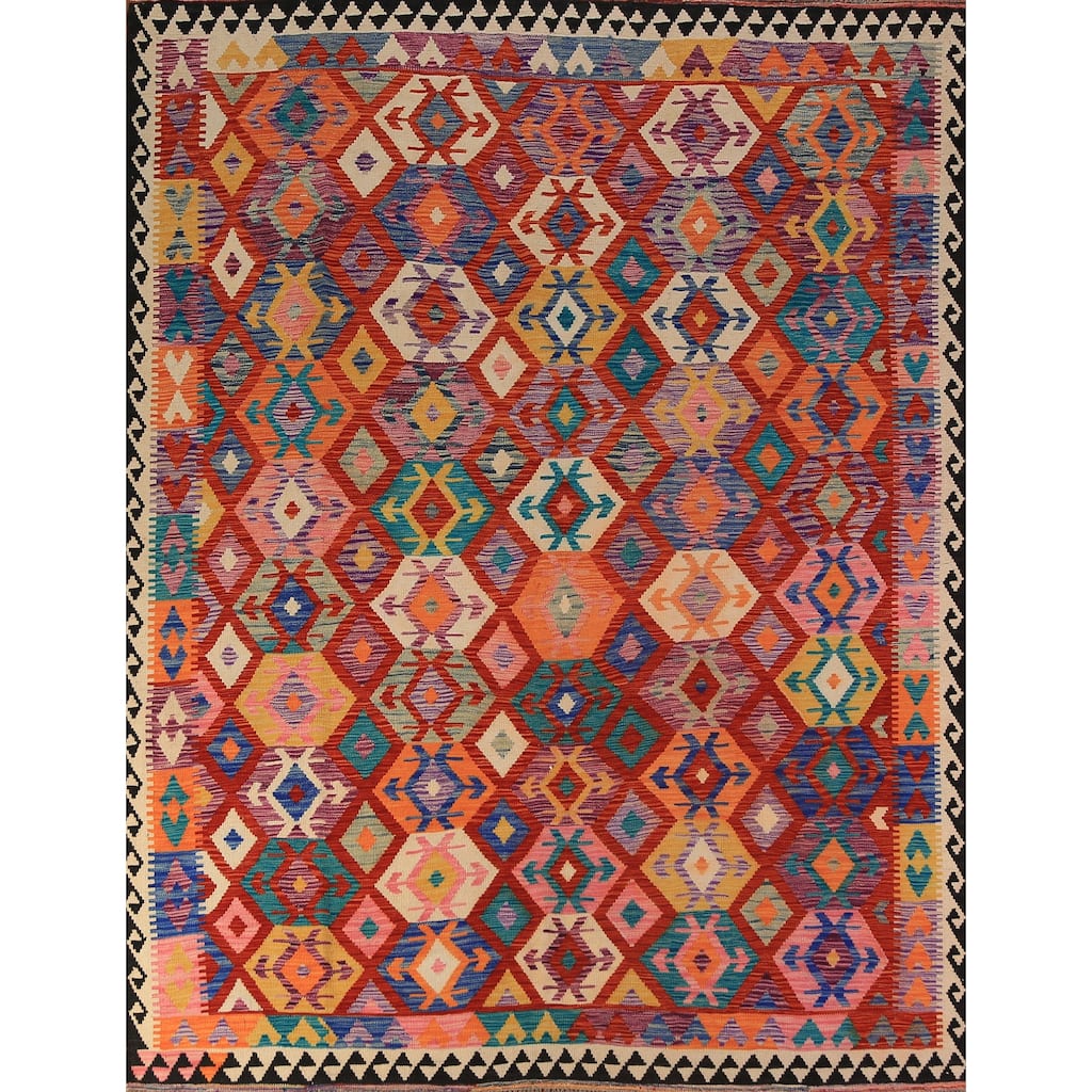 South Western Style Kilim Oriental Area Rug Hand-Woven Wool Carpet - 8'0"x 9'8"