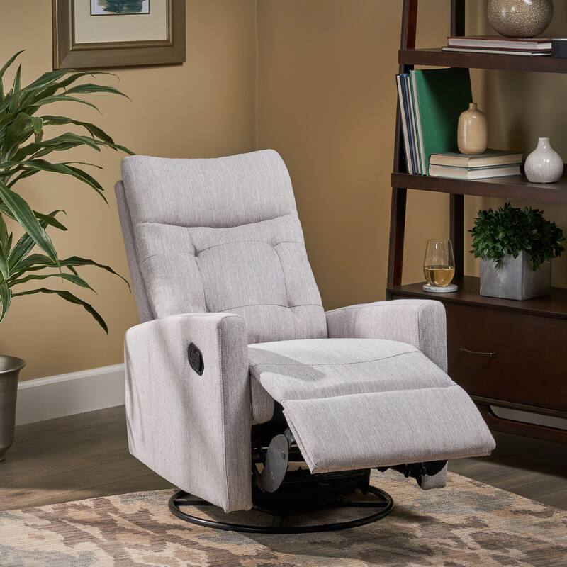 Roomfitters Swivel Recliner Chair with Tufted Back and Metal Base, Push-Back Reclining Lounge Chair for Living Room