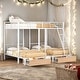 preview thumbnail 1 of 28, Full over Twin & Twin Bunk Bed, Metal Triple Bunk Bed with Drawers and Guardrails White