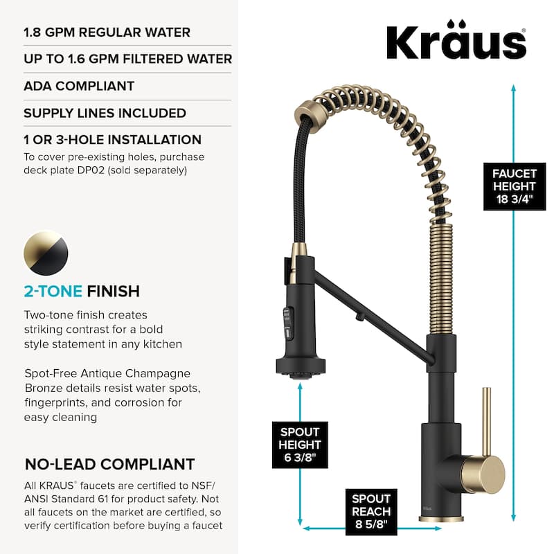 Kraus Bolden 2-Function 1-Handle Commercial Pulldown Kitchen Faucet