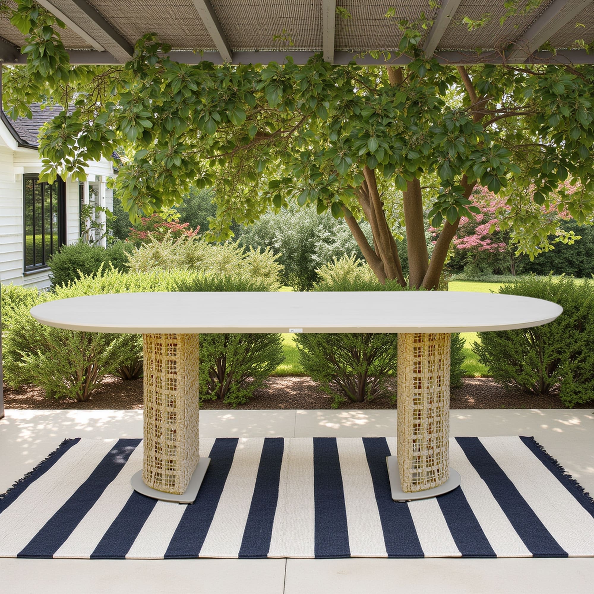 Driftbay Sintered Stone and Rope 86 in. Oval Outdoor Dining Table