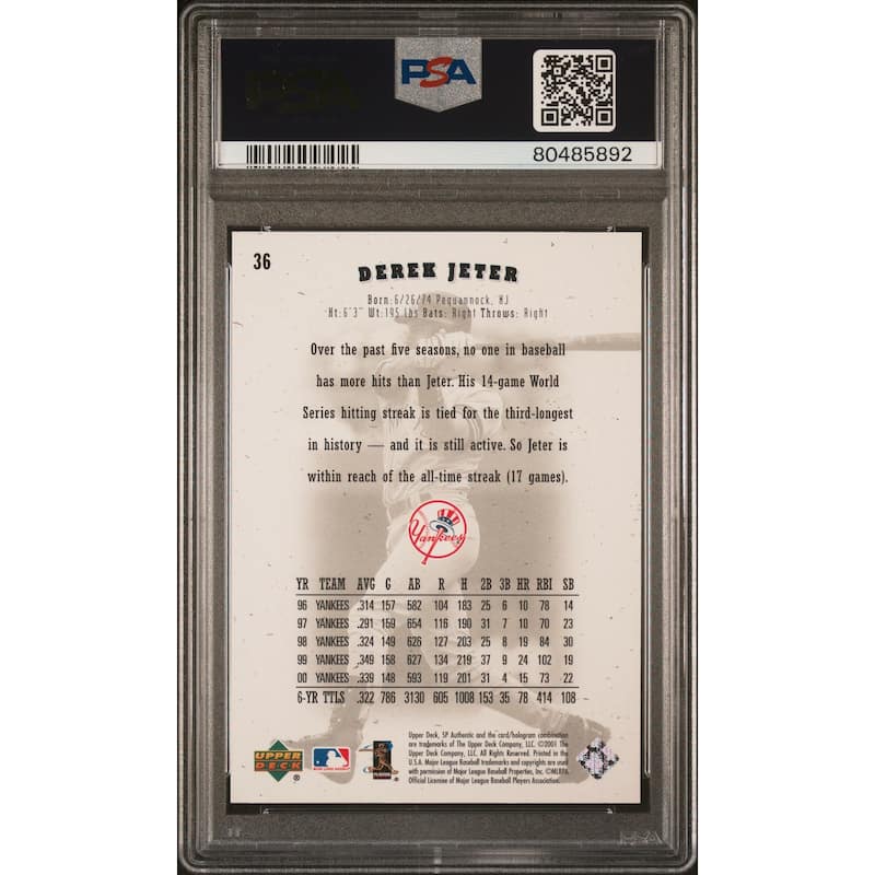 Derek Jeter 2001 Upper Deck SP Authentic Baseball Card #36 Graded PSA 10 - 8'6" x 11'6"