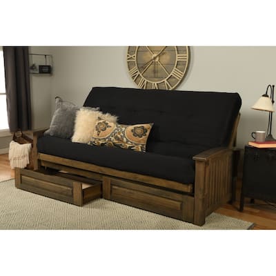 Somette Washington Queen-size Storage Futon Set in Rustic Walnut with Suede Mattress