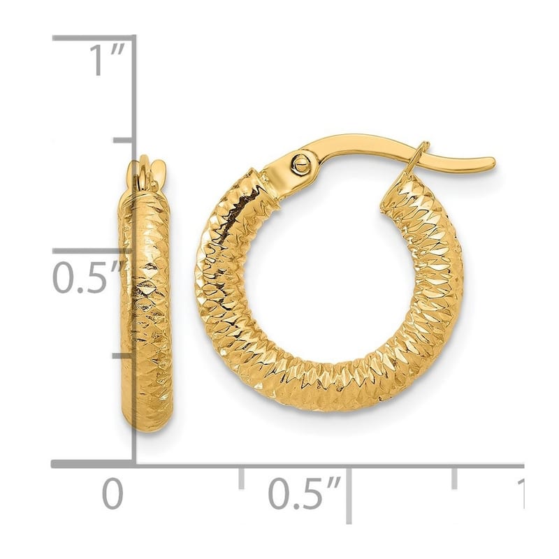 Curata 14k Yellow Gold Polished and Sparkle Cut Hoop Earrings - 17x16mm