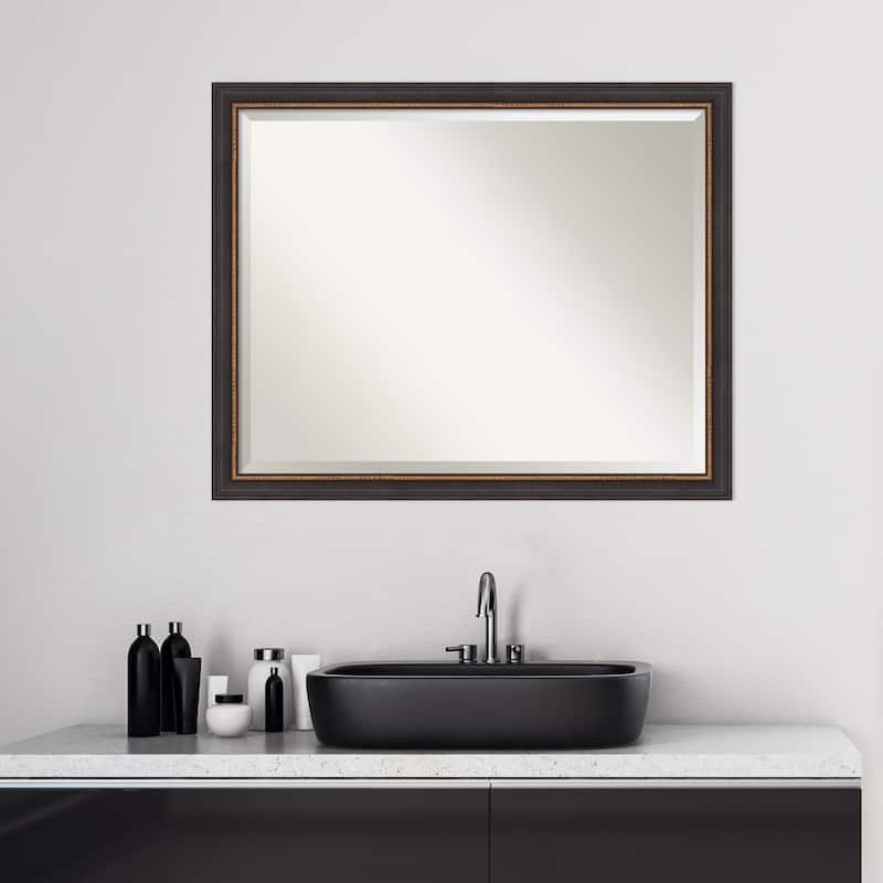 Beveled Wood Bathroom Wall Mirror - Ashton Black Frame - Ashton Black