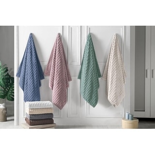 Classic Turkish Towels Cotton Bath Sheets Set of 3 Oversized Ribbed Towels, Ultra-Soft & Absorbent - 40x65