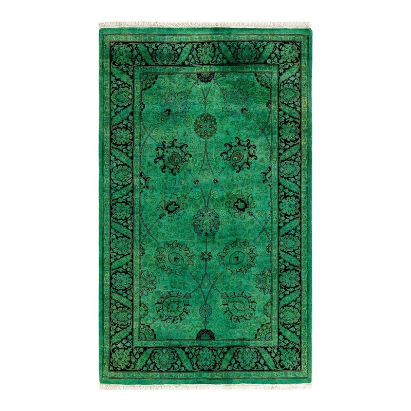 Overton Hand Knotted Wool Vintage Inspired Modern Contemporary Overdyed Green Area Rug - 3' 0" x 5' 2"