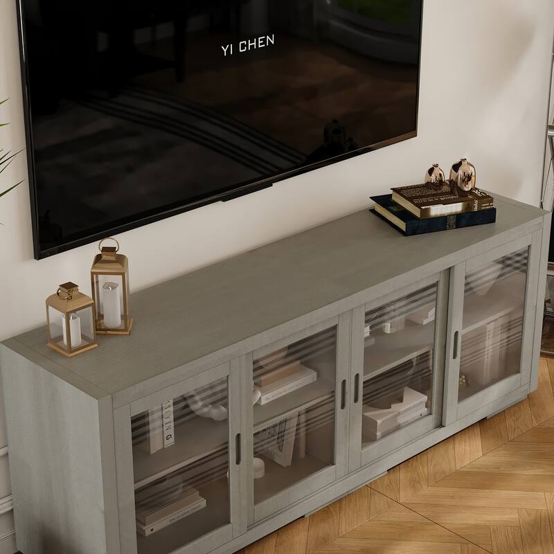 Vintage TV Cabinet Buffet Cabinet Entertainment Center Gray Brown