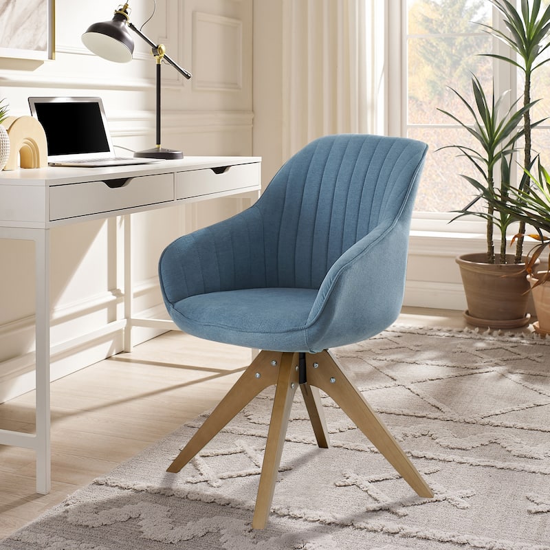 Art Leon Modern Home Office Swivel Arm Accent Chair with Wood Legs - Blue
