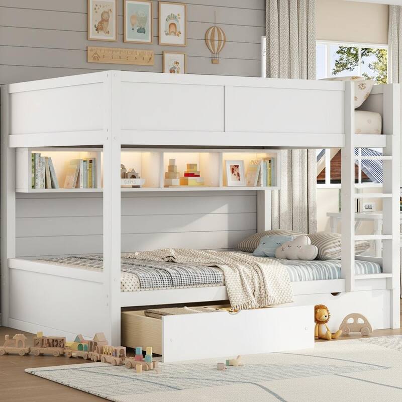 Full XL over Full XL Smart Storage Bunk Bed with LED Light by Harper&Bright Designs - White