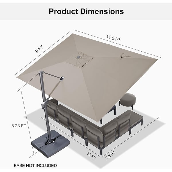 dimension image slide 6 of 13, PURPLE LEAF Stylish UV50+ Fade Resistant Patio Cantilever Umbrella With Base
