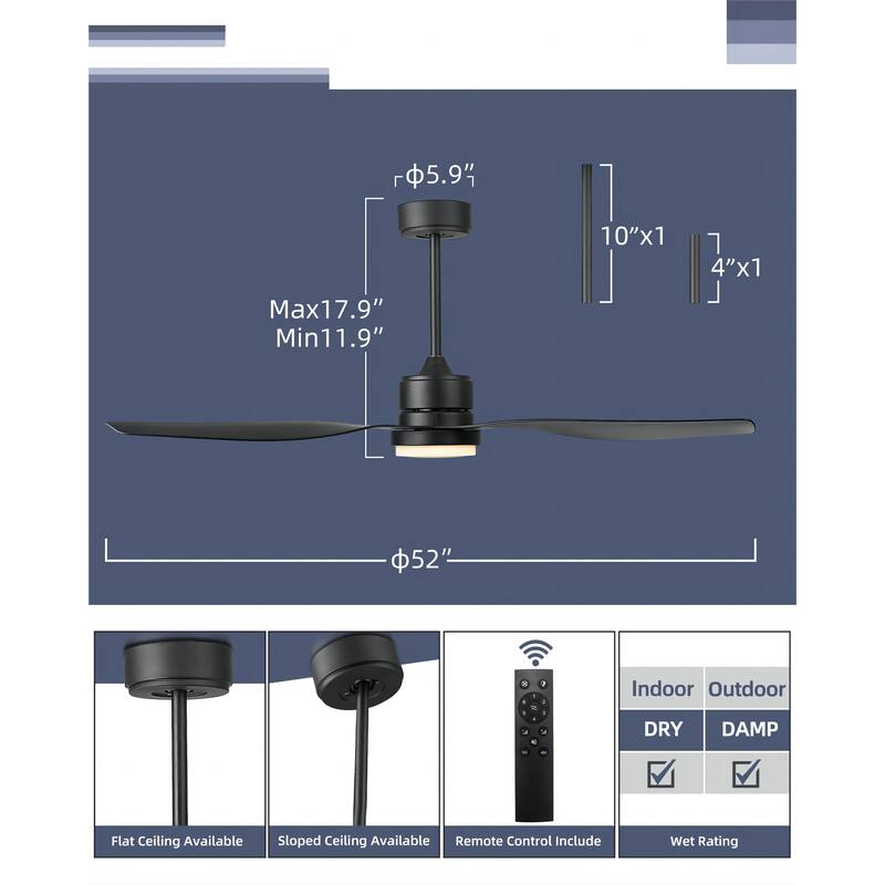 52-inch 3-Blade Ceiling Fan with Light and Remote Control