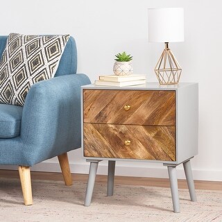 Aldape Mid-Century Modern Handcrafted Mango Wood 2 Drawer Cabinet by Christopher Knight Home - 20.00" W x 13.00" D x 24.00" H