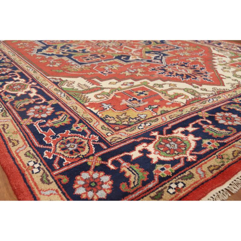 Hand Knotted Oriental 100% Wool Carpet Traditional Medallion Oranges & Rust Heriz (serapi) Area Rug - 12' 0'' X 9' 0''