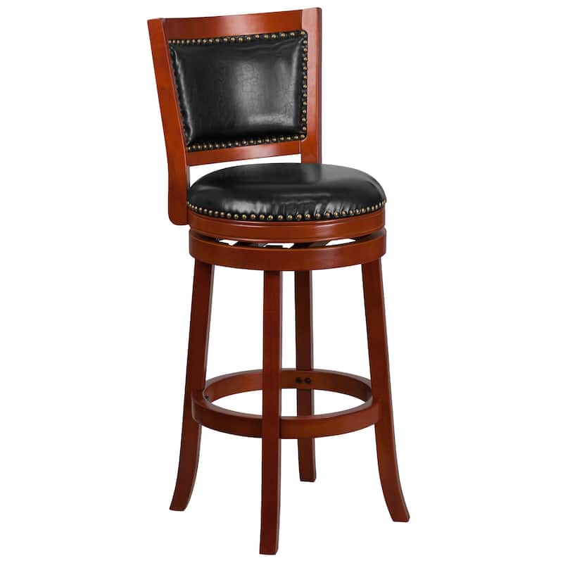 30'' High Wood Barstool with Open Panel Back and LeatherSoft Swivel Seat - 21.25"W x 19.25"D x 44"H - 21.25"W x 19.25"D x 44"H