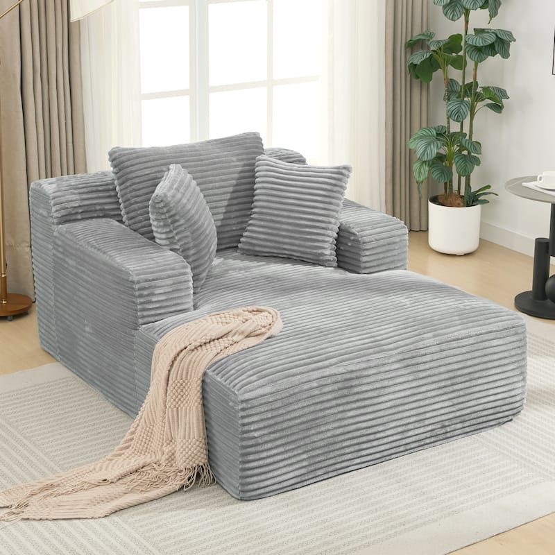 Roomfitters Full-Compressed Chaise Lounge Sleeper Sofa with Removable Pillows Modern Upholstered Couch