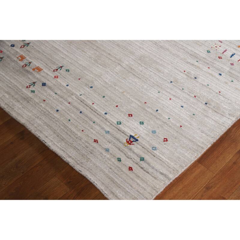 Hand Knotted Oriental 100% Wool Carpet Tribal Tribal Beige & Ivories Gabbeh Area Rug - 9' 10'' X 7' 9''