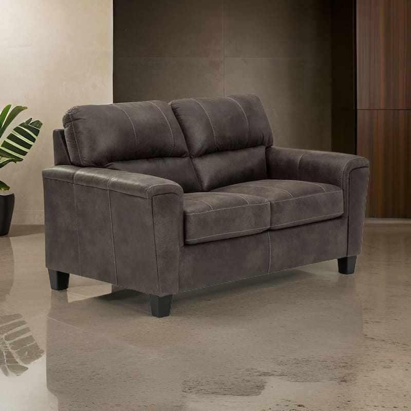 Nav 61 Inch Loveseat, Modern Plush Cushions, Weathered Taupe Faux Leather