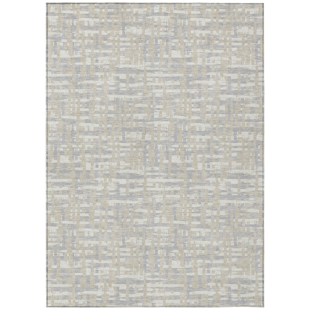 Machine Washable Indoor/ Outdoor Modern Crosshatch Chantille Rug