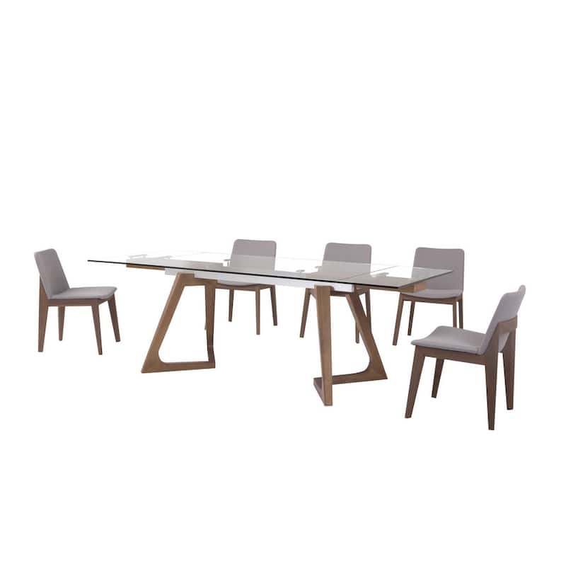 Clear Glass Extension Table with Alu Frame and Ashwood legs