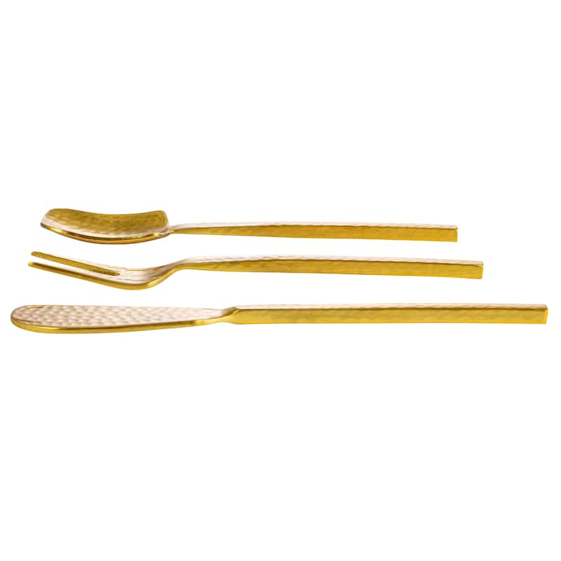 Hammered Stainless Steel Appetizer Utensils in Printed Drawstring Bag - 6.3"L x 0.8"W x 0.3"H