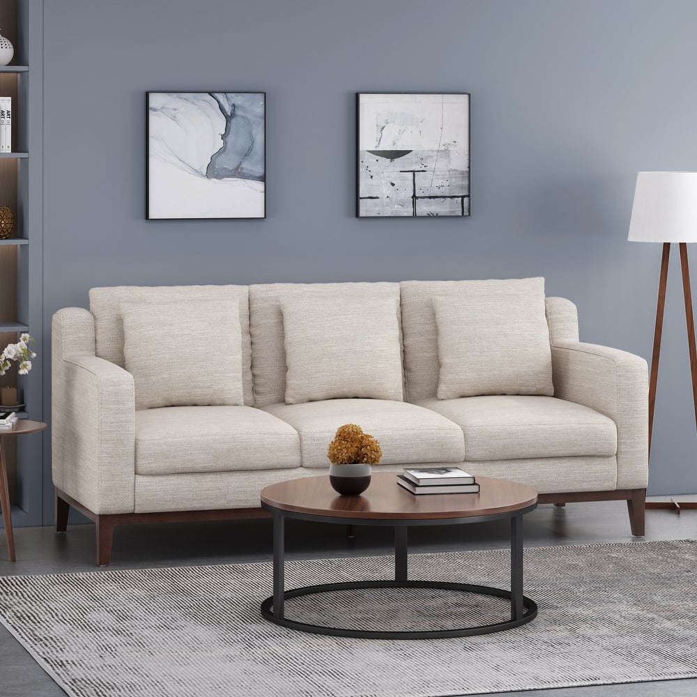 Elliston Fabric Contemporary 3-seater Sofa with Accent Pillows by Christopher Knight Home
