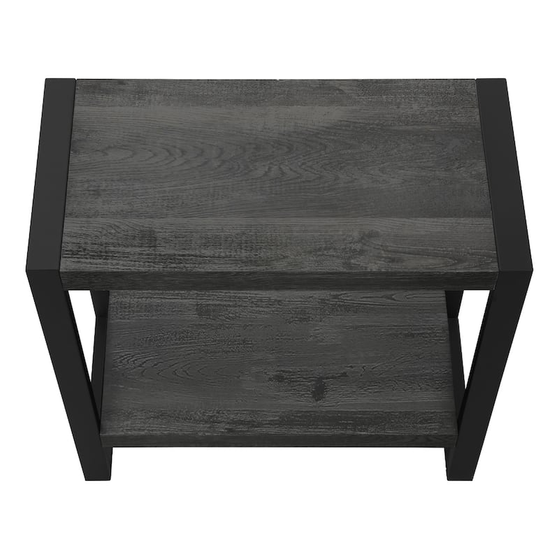 24" Modern Black End Table with Shelf Rectangular Wood Top and Metal Frame for Living Room - 23.75”H x 23.75”L x 12”W