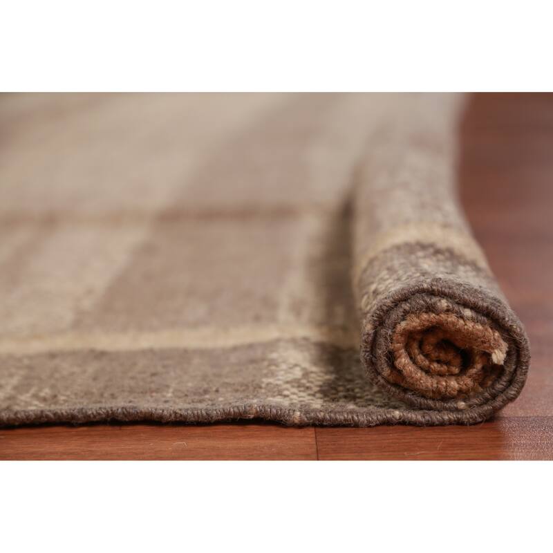 Hand Woven Oriental 100% Jute Carpet Modern Stripe Brown Kilim Area Rug - 9' 9'' X 8' 7''