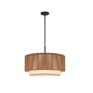 KAWOTI Adjustable Height Pendant Light with Rattan Shade