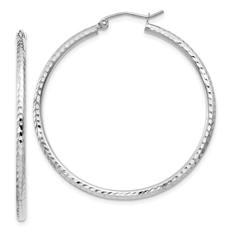 Curata 14k White Gold Sparkle Cut Round Tube Hoop Earrings - 40x40mm