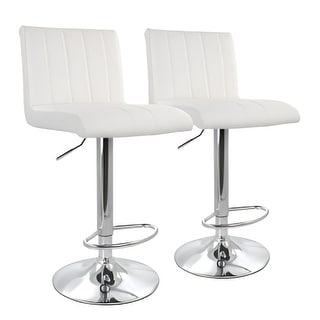 Elama Set of 2 Adjustable Bar Stools in White Faux Leather with Chromed Base - N/A