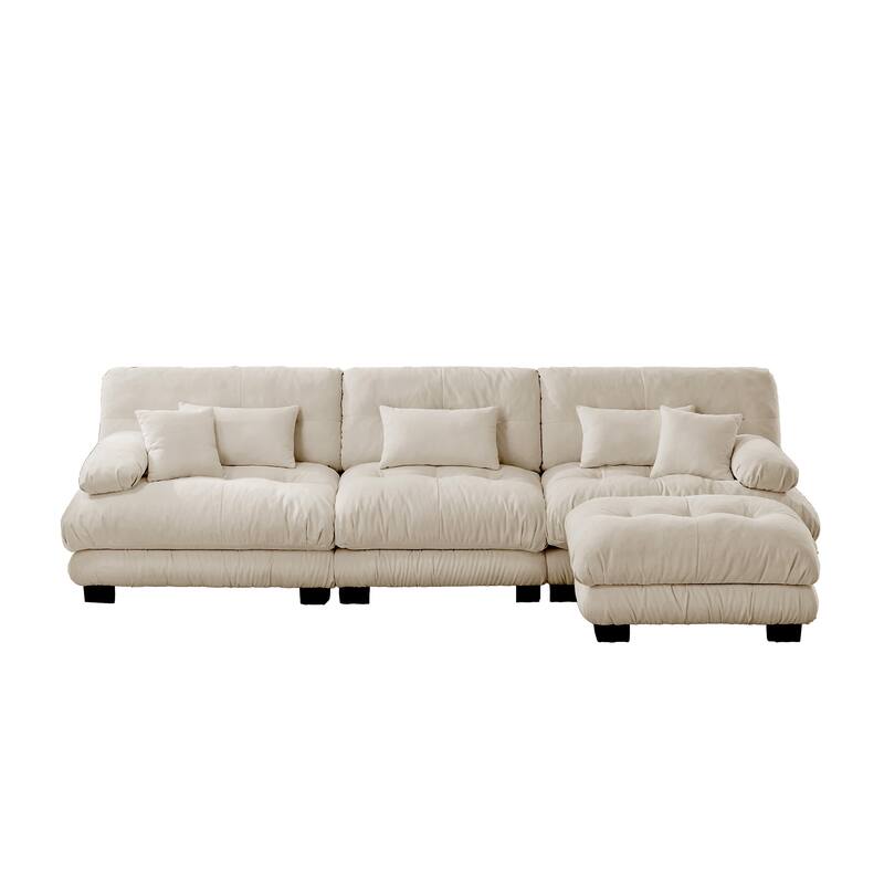 GDFStudio - Octavian Chenille 3-Seater Cloud Sofa with 1 Convertible Ottoman