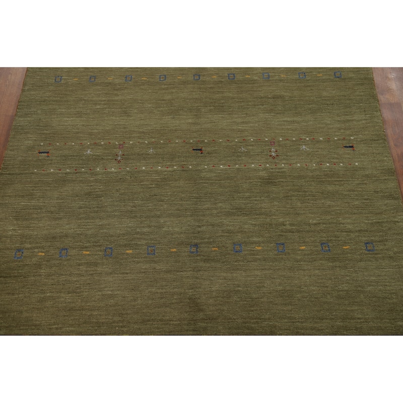 Hand Knotted Oriental 100% Wool Carpet Tribal Animal Pictorial Green Gabbeh Area Rug - 7' 8'' X 4' 11''