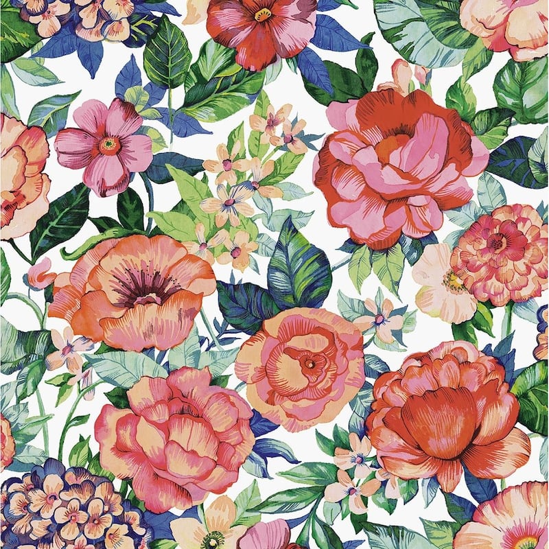 Nextwall Watercolor Floral Garden Peel And Stick Wallpaper - 20.5 in. W x 18 ft. L - Spring Blossom