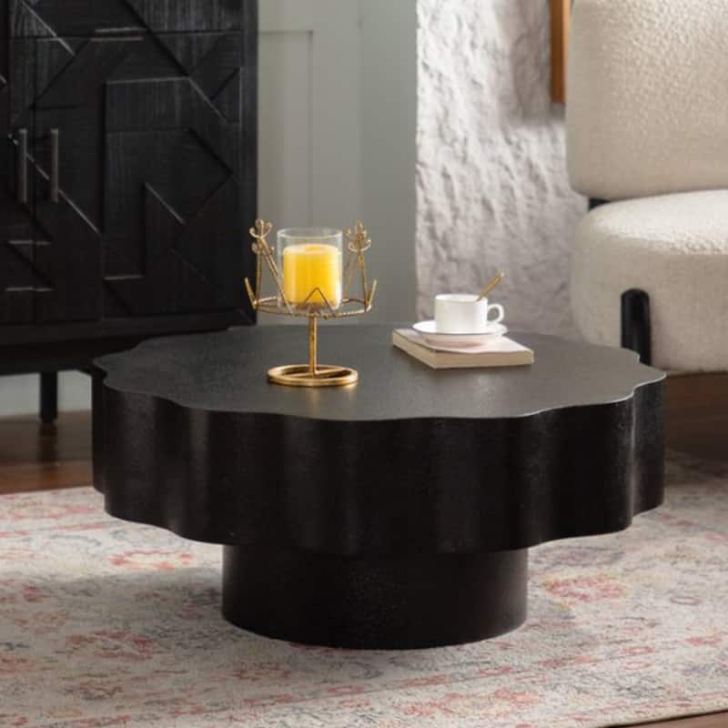 Scalloped White Coffee Table: Unique Wave-Edge Shape, Elegant Focal Piece for Stylish Spaces - Black