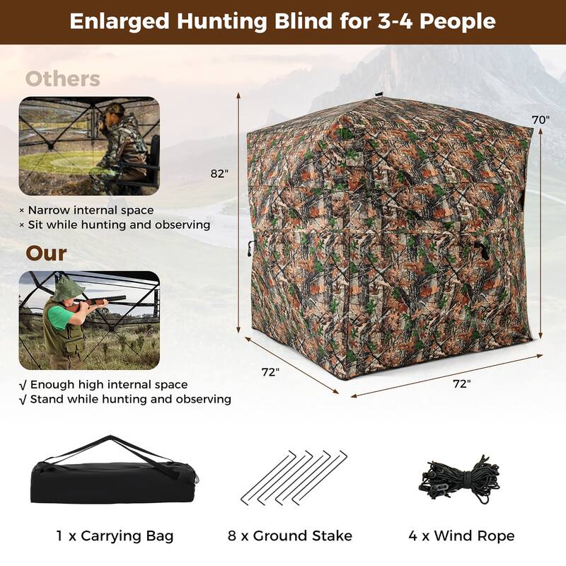Gymax Camouflage Hunting Blind for 3-4 People w/ Carrying Bag