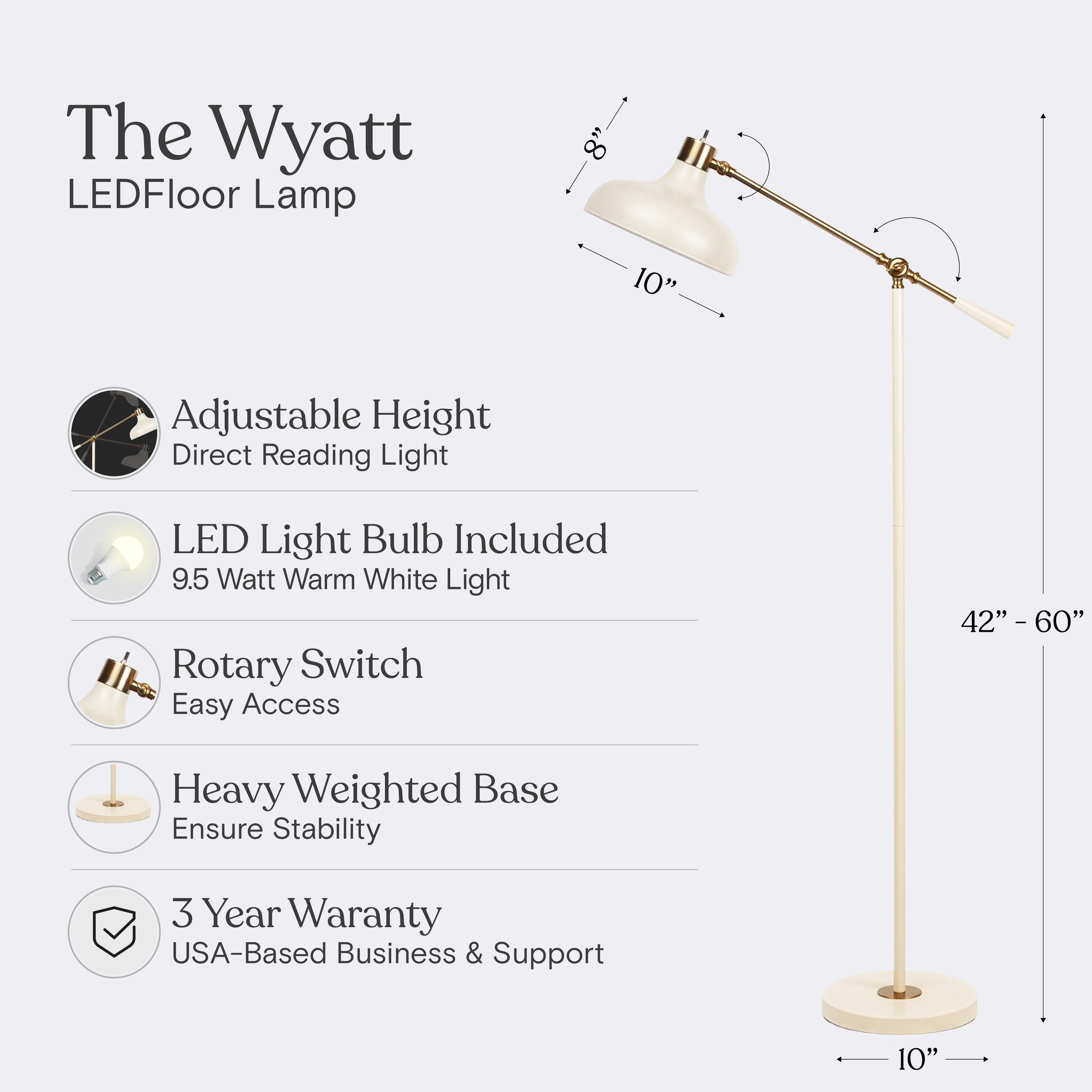 Brightech Wyatt 64.57 in LED Cream & Gold Midcentury Modern Arced