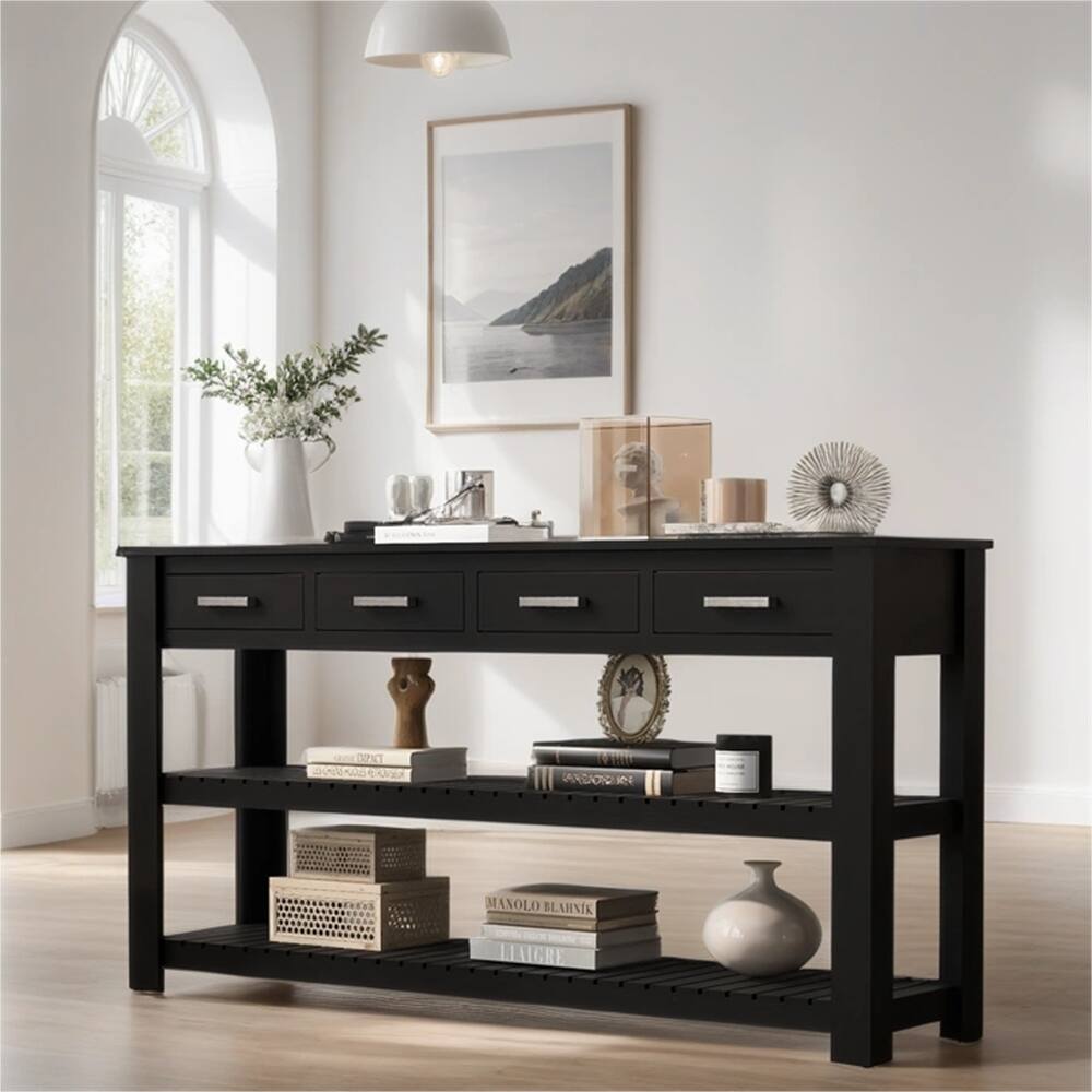 Entryway Wood Console Table with Drawers and Shelves