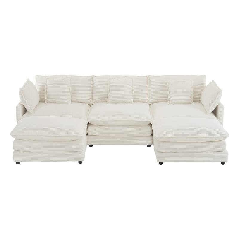 112.6" Corduroy Modular Sectional Sofa with Ottoman and Storage Pockets
