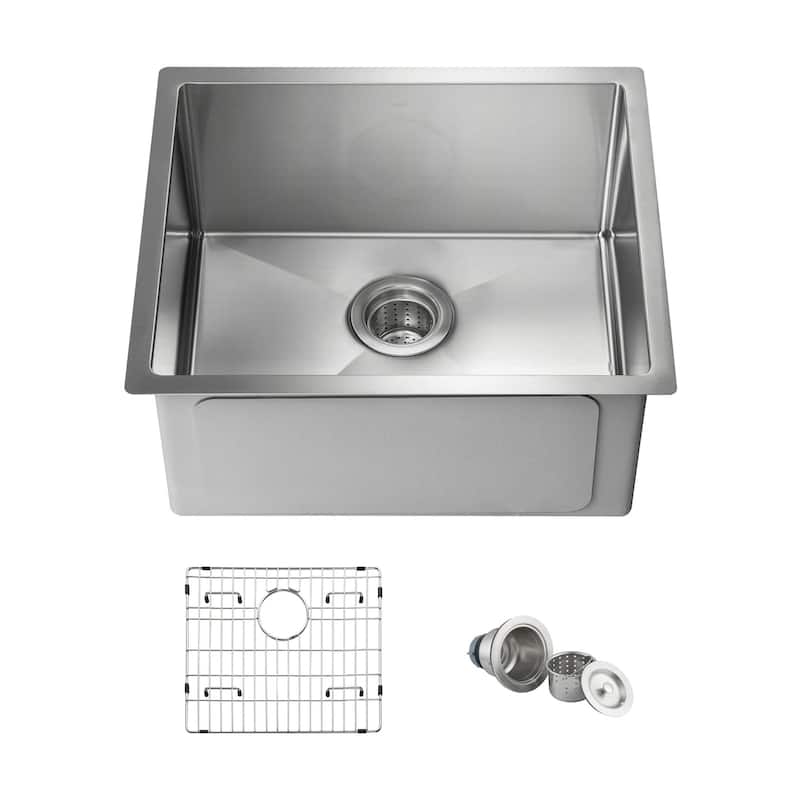 21 Inches Handcrafted Undermount Single Bowl 16 gauge Stainless Steel Kitchen Sink - K1-S21 - Silver