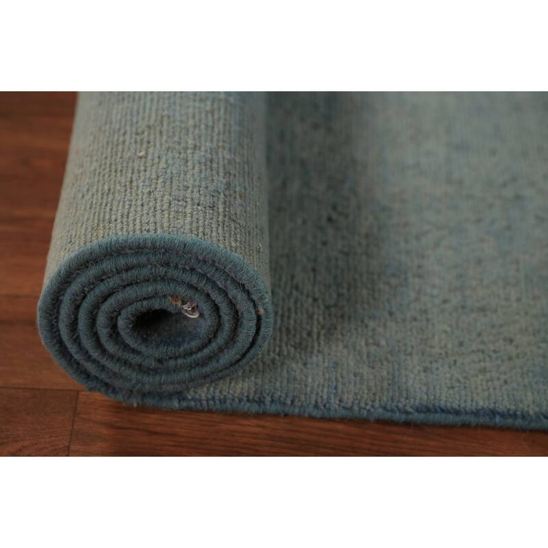 Light Blue Gabbeh Oriental Runner Rug Handmade Wool Carpet - 3'3" x 6'6"