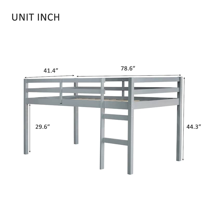 Solid Wooden, Rubber Wooden Twin Loft Bed with Ladder, Bed Platform of Strengthened Slats
