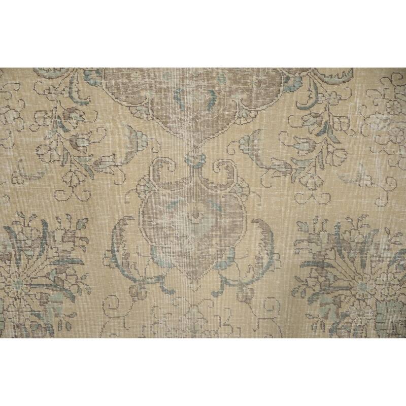 Hand Knotted Oriental 100% Wool Carpet Traditional Floral Beige & Ivories Tabriz Area Rug - 11' 8'' X 8' 1''