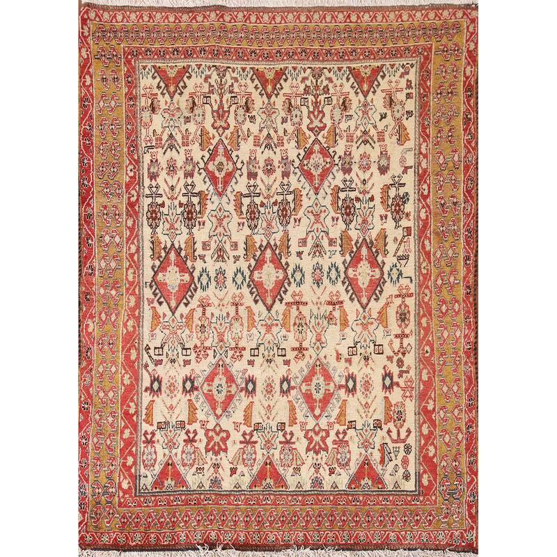 Vegetable Dye Shiraz Kashkoli Persian Antique Rug Handmade Wool Carpet - 3'4"x 4'10"