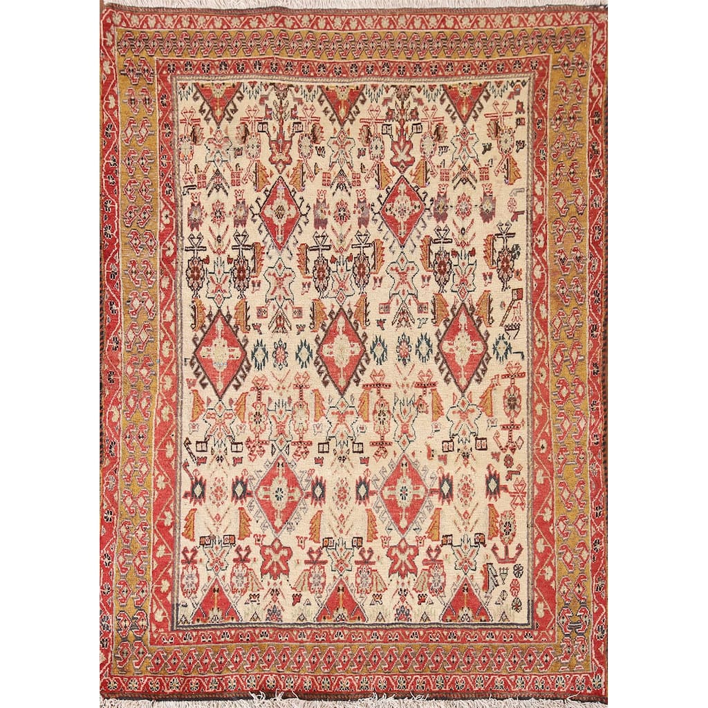 Vegetable Dye Shiraz Kashkoli Persian Antique Rug Handmade Wool Carpet - 3'4"x 4'10"